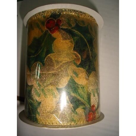 CINTA NAVIDAD DORADA/VERDE 10 CM ALAMBRADA ?