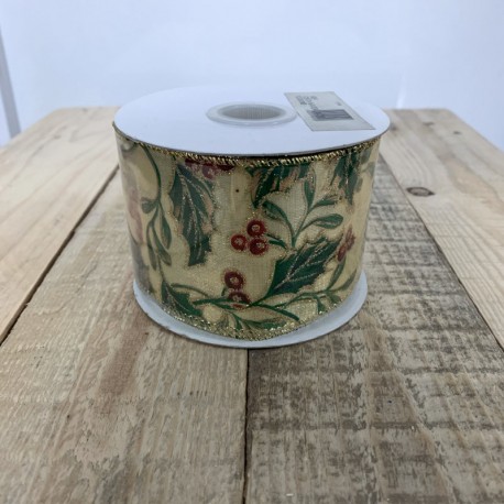 CINTA NAVIDAD MUERDAGO ORO - 6CM