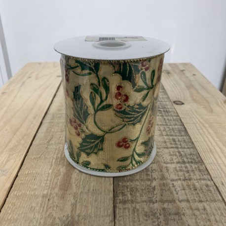 CINTA NAVIDAD MUERDAGO ORO - 10CM